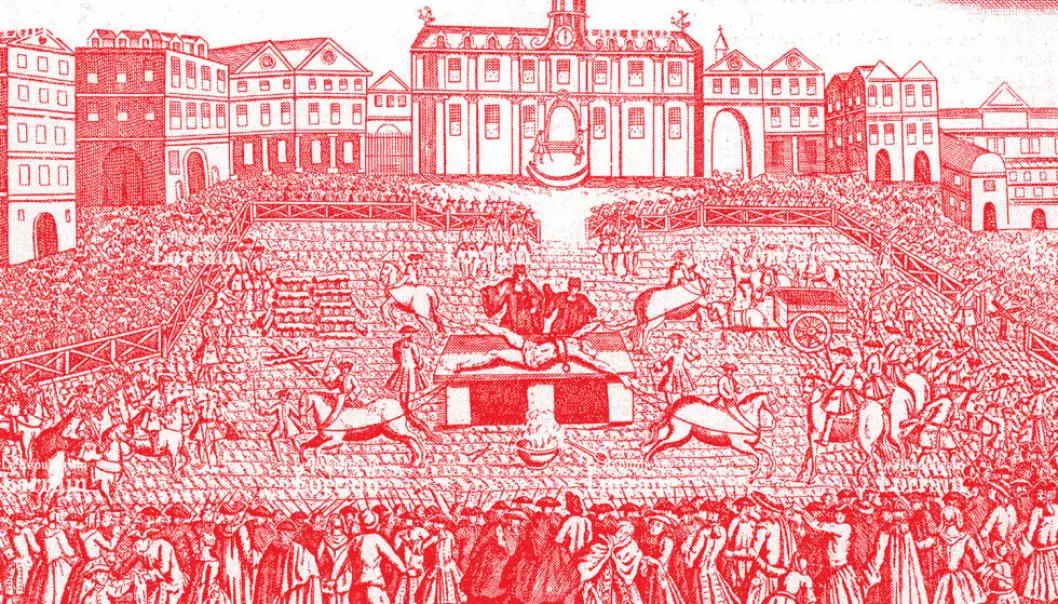 Det finnes alltid noen som har det verre enn deg. Bildet viser henrettelsen av Robert-Francois Damiens, som i 1757 ble revet i fire til offentlighetens forlystelse etter å ha forsøkt å myrde Ludvig XV. Kilde: Wikimedia Commons.