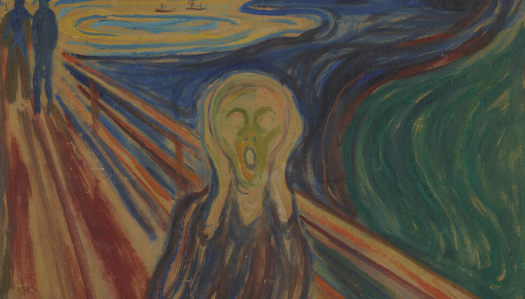 Alene hjemme er en nærmest folkeeventyrlig fortælling om antropocænt overmod og uundgåeligt fald,skriver Karl Emil Rosenbæk. Bildet viser Edvard Munchs Skrik (1893). Falt i det fri (public domain).