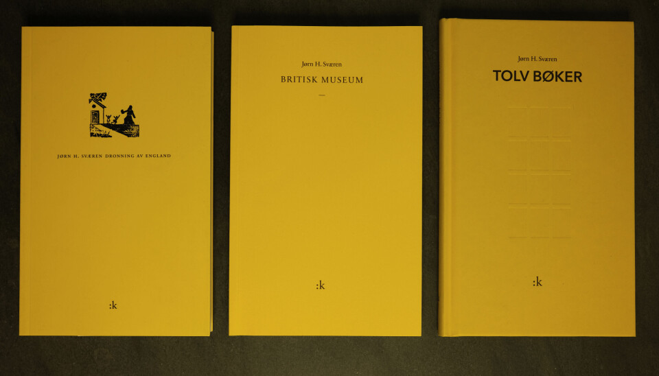 Jørn H. Sværens samlinger på Kolon Forlag:
Dronning av England
(2011);
Britisk museum
(2020);
Tolv bøker
(2023).