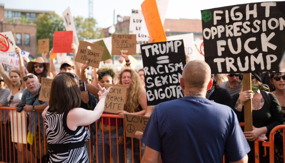Fra en Trump-demonstrasjon i Asheville, Nord-Carolina, USA.